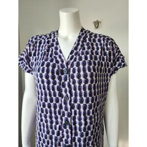 Masai Copenhagen Odera cuff sleeve sand verbena purple print midi shirt dress L